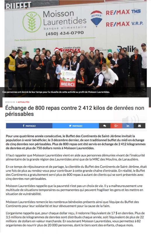 Extrait NordInfo 5 dec 2018 moisson laurentides buffet des continents